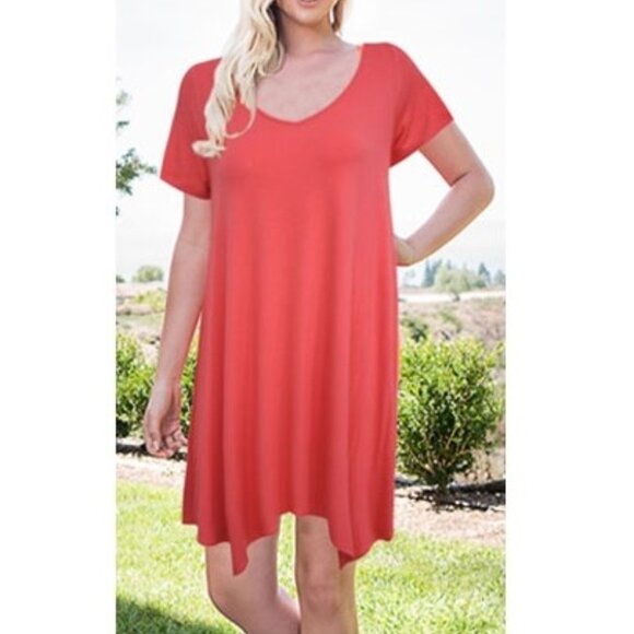 NWT Short Sleeve Swing V-Neck Tunic Top Dress Cherry Tomato Small - Picture 1 of 6